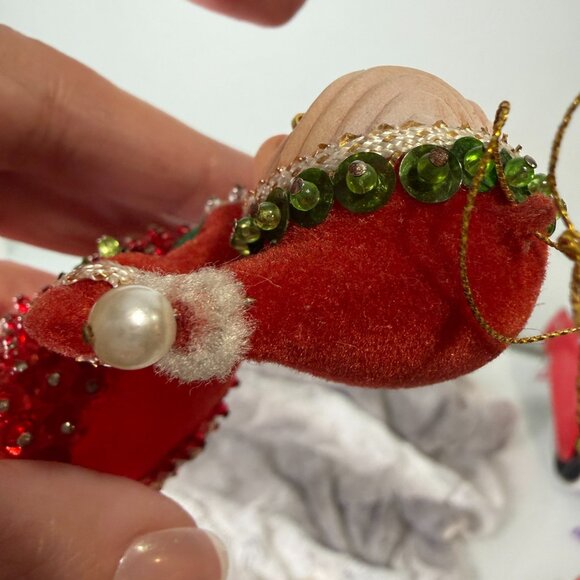 Vtg Mrs Claus Christmas Ornament 1960s-1970s Mod Red Sequin Beads Art Flocked - Picture 12 of 14
